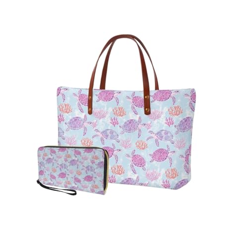 Lotusorchid 2 Pcs Top Handle Bags for Women, Large Tote Shoulder Bag Satchel Handbag with Matching Wallet Gift for Mom Wife