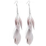 Bayetss Long Feather Tassel Dangle Earrings Lightweight Feather Statement Earrings for Women Hook Da