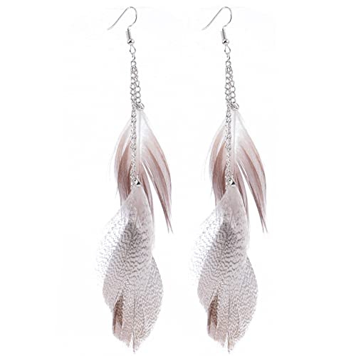Bayetss Long Feather Tassel Dangle Earrings Lightweight Feather Statement Earrings For Women Hook Dangle Earrings,Grey #TOP18
