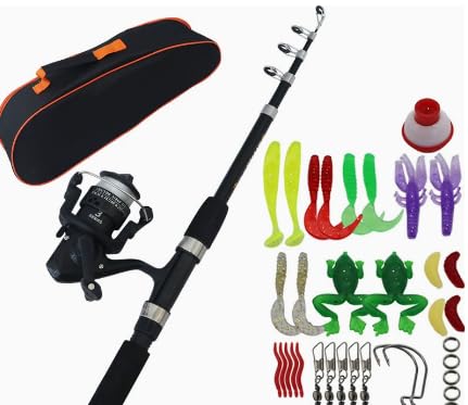 Kit de Pêche pour Enfants, Canne Télescopique en Fibre de Carbone de 1,5 m, Kit Complet avec Moulinet et Leurre, Accessoires de Pêche pour Enfants de 3 à 10 Ans(Noir)