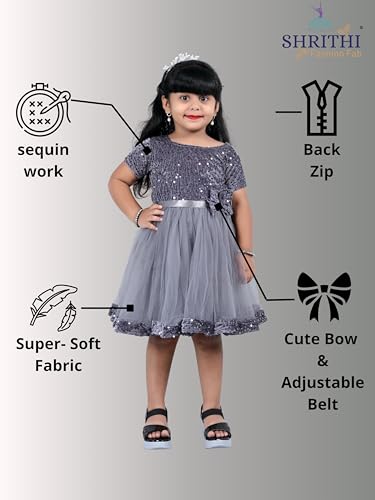 Image of Charming Girls' Kids Velvet & Net Frock with Knee-Length Short Sleeve A-line Round Neck Fit and Flare and Back Zipper Closure|Kids Dress for Baby Girls Birthday Outfit