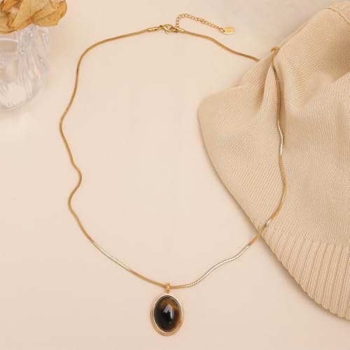 Sonateomber Gold Stone Pendant Necklace for Women, Chunky Statement Oval Natural Gemstone Dangle Necklaces Wedding Prom Accessories Fashion Jewelry Gift4