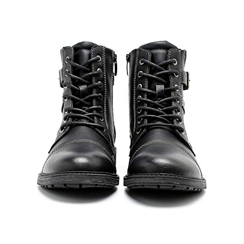 Image of AMAPO Men Oxford Boots, Buckle Dress Boot, Casual Men Boots Lace-Up Side Zipper
