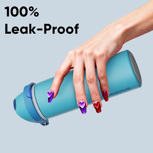Image of Insulated Water Bottle with Straw - Encool Stainless Steel Water Bottle with Push Button Lid, Leak-Proof & BPA-Free, Keeps Cold for 24 Hours for Sports, Travel, Gym (24 oz, Silk Blue)