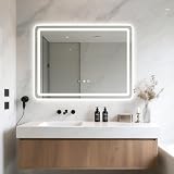 funrautz Miroir Salle de Bain avec Eclairage LED 80x60 cm, Miroirs avec Anti-Buée et Interrupteur Tactile, Mir