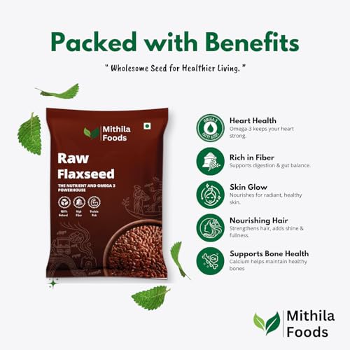 Image of MITHILA FOODS 500g Premium Flax Seeds | Alsi Beej for Weight Loss, Hair Growth & Skin Care | High Protein, Omega 3 & Fibre Rich | Authentic Superfood from Bihar for Healthy Living & Daily Energy