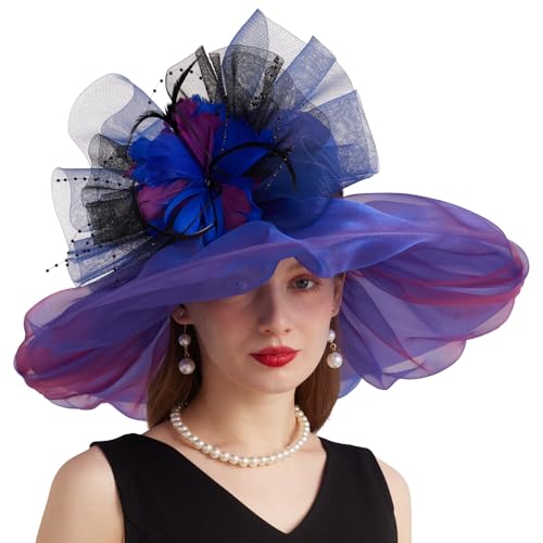 Sombrero de dama tipo Derby con organza para boda y té miniatura 5