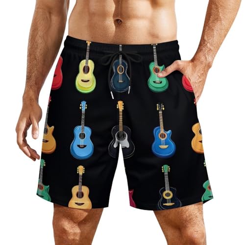 Music Guitar Mens Swim Trunks with Compression Liner Quick Dry Board Beach Shorts