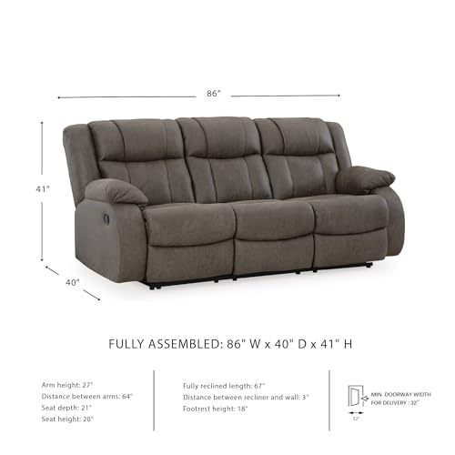 Signature Design by Ashley First Base Contemporary Faux Leather Manual Reclining Sofa, Gray - Image 4