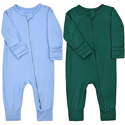 Image of Aablexema Baby Footless Pajamas Zipper with Mitten, Rayon from Bamboo, Infant Long Sleeve Romper Pjs