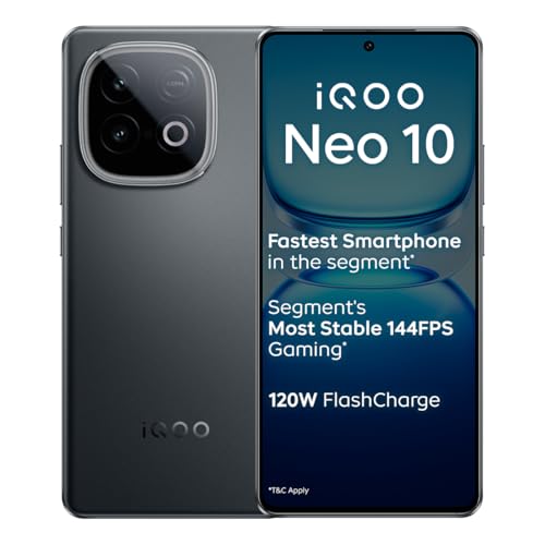 iQOO Neo 10 (Asphalt Black, 8GB RAM, 256GB Storage) | Segment's Fastest Processor* with Snapdragon 8s Gen 4 & Supercomputing chip Q1 | 120W FlashCharg