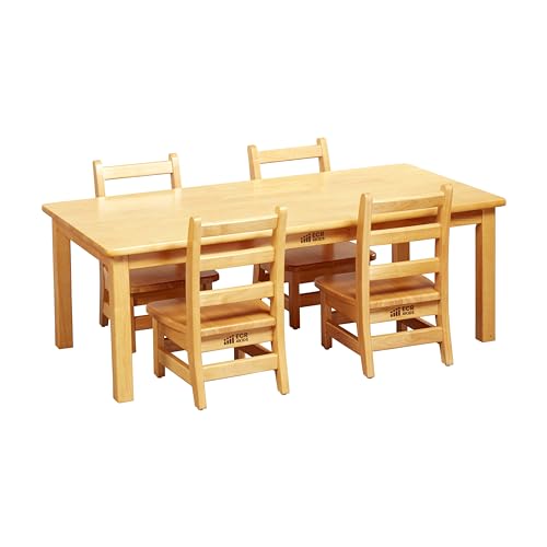 Image of ECR4Kids 24in x 48in Rectangular Hardwood Table with 16in Legs and Four 8in Chairs, Kids Furniture, Honey, 5-Piece