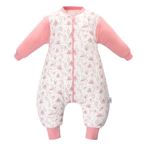 Miracle Baby Saco de Dormir para Bebé con Pies, Algodón 100%, 2.5 TOG Pijama Manta con Mangas Extraíbles para Niños, Unisex, Ideal para Otoño e Invierno, 2-4 años (Plantas)