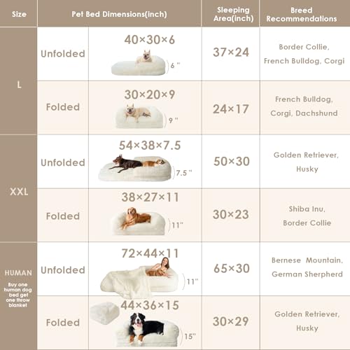 Beige Foldable Dog Bed for Large Dogs with Memory Foam Cushion