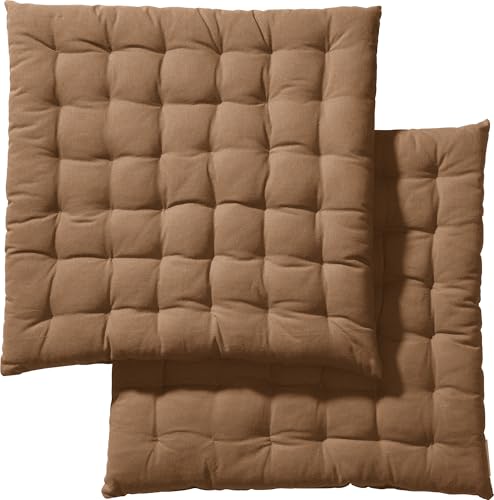 REDBEST Stuhlkissen, Stuhlauflage, Sitzkissen Uni 2er-Pack braun, Größe 40x40x3 cm - gesteppt, mit glatten, strapazierstarkem Gewebe (weitere Farben)