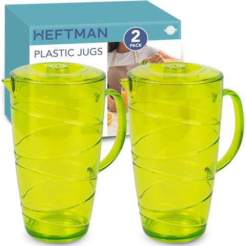 HEFTMAN Verde Brocche Plastica Con Coperchio - 2 Pezzi Caraffa Plastica 2 Litri E Colino Nel Beccuccio Caraffe Plastica per Aperitivi, Succhi Di Frutta, Bevande, Cocktail - Brocca per Acqua (2PCS)