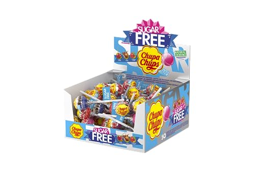 Lot de 50 bonbons Chupa Chups Sugar Free Lolly, aux saveurs assorties.