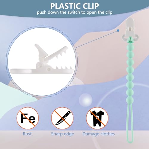 Image of 4-Pack Silicone Pacifier Clips with One-Piece Beads for Baby Boys and Girls - Flexible and Rust-Free Holders for Teething Relief and Baby Essentials, Safe for Newborns (Blue)