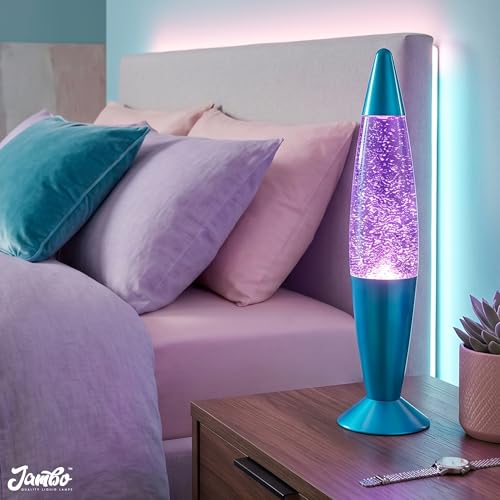 Image of JAMBO 16 inch Beautiful Blue and Silver Glitter Lamp- Relaxing Mood Lighting, Night Light Nightlight, Home Decor Living Room Office Bedroom Lamp for Adults Teens Kids Glitter