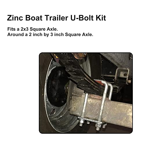 Osemar Trailer Axle U-Bolt Kit For Boat Trailer Mounting Axle Leaf Springs Zinc, Heavy Duty Square U-Bolt Boat Trailer U-Bolts With Nuts And Frame Plate For Automobiles Trailer, 2 1/8 "W X 6 5/16" L #TOP5