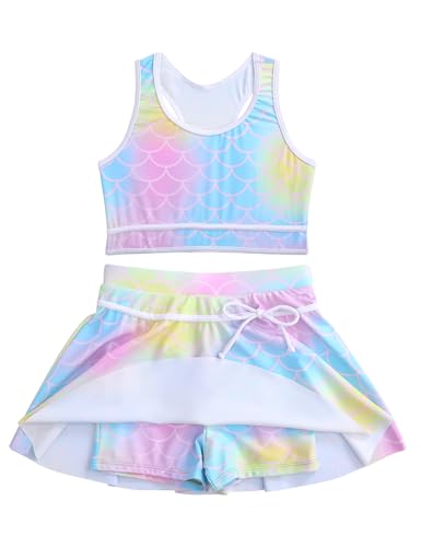 Image of Girl Swimsuit 2 Piece Bathing Suit High Waist Color Block Bikini Skirt Set Sporty Summer Swimwear 4-13Y