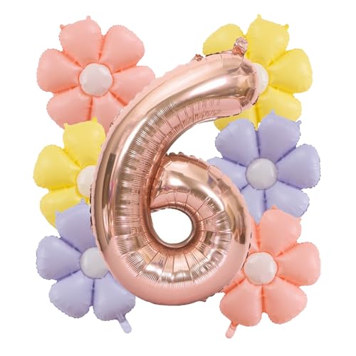 Set di decorazioni per compleanno da 7 pezzi per bambini di 6 anni, con palloncini con il numero 6, regalo di decorazione per compleanno per ragazzi e ragazze di 6 anni, decorazione con palloncini