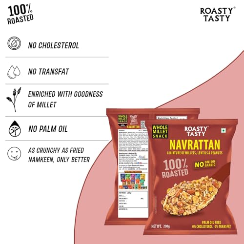 Image of Roasty Tasty Navratan Mix 200g | Healthy Roasted Namkeen with Millets, Peanuts & Dry Fruits | No Palm Oil Snacks & Millet Namkeen | No Added Sugar | Protein-Rich Indian Snack | Guilt-Free Tea Time Mix | Clean Label Snacks for Adults