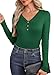 OFEEFAN Womens Winter Clothes Slim Fit Long Sleeve Tops for Women 2025 Fall Outfits Fashion Clothing V Neck Button Thermals Warm Christmas Sweaters Dark Green M