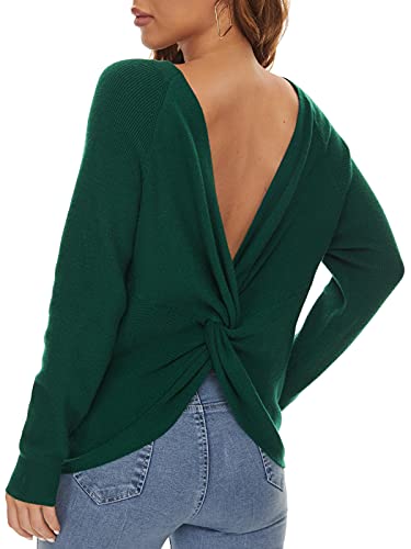 LILBETTER Women's Long Sleeve Loose Criss Cross Twisted Back Pullover Knit Jumper Sweaters4