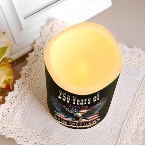 Image of We the People Flameless LED Candles American Flag Bald Eagle Lamp Battery Operated Flickering Timer 250th Anniversary Candle Aesthetic Cozy Minimalist Home Decors Set of 4