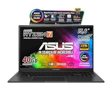 ASUS Notebok Vivobook OLED Display 2,8K 15.6" 2880x1620, Cpu Amd Ryzen 7 7730u, 8Core, Ram 40Gb, SSD 512Gb Nvme, Win11, wi-fi 6, webcam, Usb3.2, Hdmi, Bt5.3, Tastiera retroilluminata, Preconfigurato