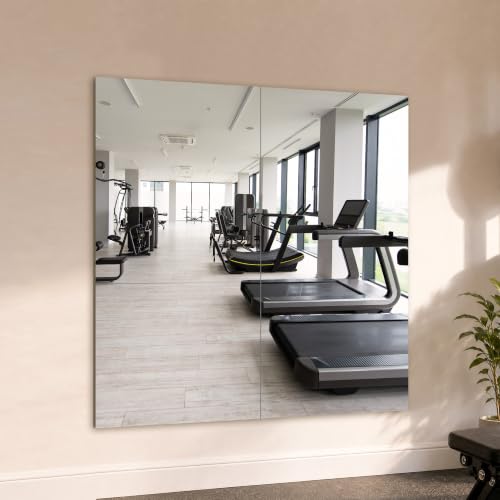 Fitcleer 47 by 26 inch glassless gym mirror pair on a garage wall — showing the lightweight two-panel format