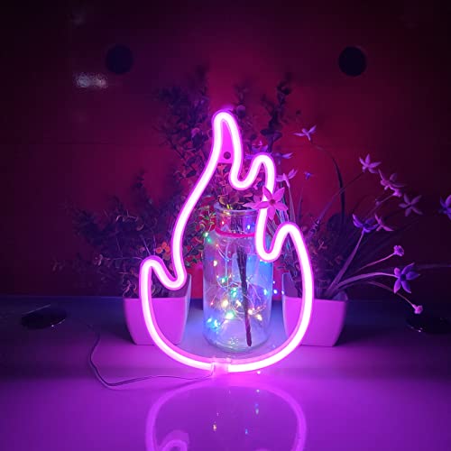 Image of JYWJ Flame Neon Sign,USB or 3-AA Battery Powered Neon Light,LED Table Decoration,Bedroom Wall Decoration,Birthday Gift,Wedding Supplies Business Gift(Pink)