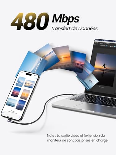 Chargeur GaNInfinity 100W UGREEN Nexode X avec câble USB C coudé