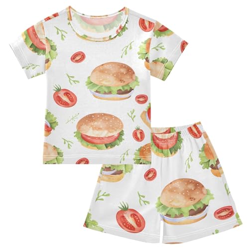ALAZA Hamburger Tomato Pajamas Short Sleeve 2 Piece Sleepwear Top and Bottom Pajama Set Unisex