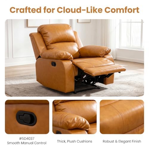 Image of Leather Manual Single Recliner Chair for Living Room, Orange