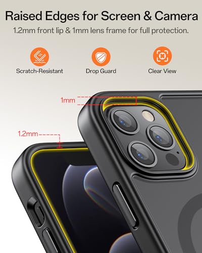 Image of UNBREAKcable Magnetic for iPhone 12 Pro Case, Compatible with MagSafe, Full Camera Protection, Built-in Magnetic Ring, Drop Protection Shockproof Slim Phone Cover (Black)