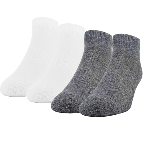 ENCIGER® Men’s Ankle Socks 4 Pairs - Low Cut Cotton & Spandex Cushioned Breathable Socks (Size 10 to 13, 2 White, 2 Dark Grey)