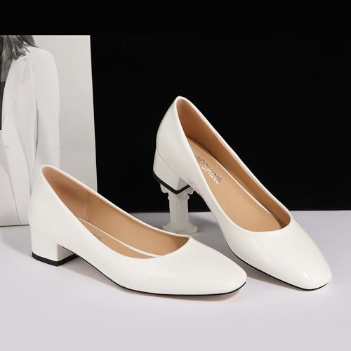 Women's Low Block Heel Pumps Slip On Square Close Toe Chunky Heels Comfortable Office Work Business Casual Professional Patent Dress Shoes 1.2 Inch3