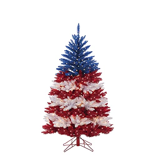 5-Foot Patriotic American Tree in Red, White and Blue with 495 Clear/Red Lights and 5 Twinkle Lights on Top Section