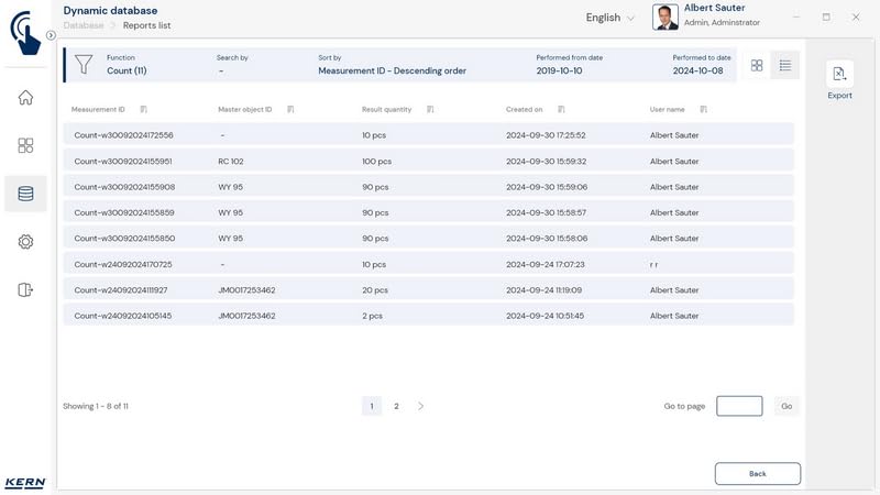 Software EasyTouch Count para función de cuentapiezas KERN SET-32 y control de stock 7