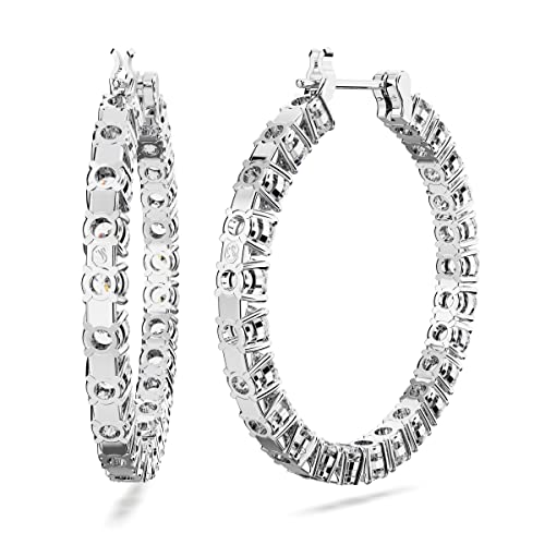 Swarovski Matrix Crystal Hoop Earrings, Blue and Clear Crystals, Rhodium Finish4