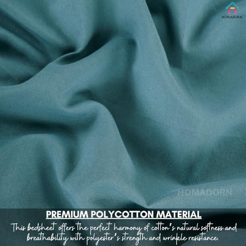 Image of HOMADORN Premium Polycotton Flat Bedsheet for Double Bed with 2 Pillow Covers - Soft, Durable & Wrinkle-Resistant (Ocean Mist)