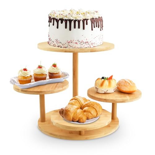 Focenat Soporte para Tartas de 4 Niveles, Soporte para Cupcakes de Madera, Soporte de Exhibición para Tartas, Soporte para Pasteles, Postres, Donuts, Frutas y Pretzels, para Bodas Cumpleaños Fiestas
