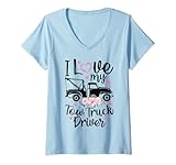 donna i love my tow truck driver divertente moglie fidanzata donne maglietta con collo a v