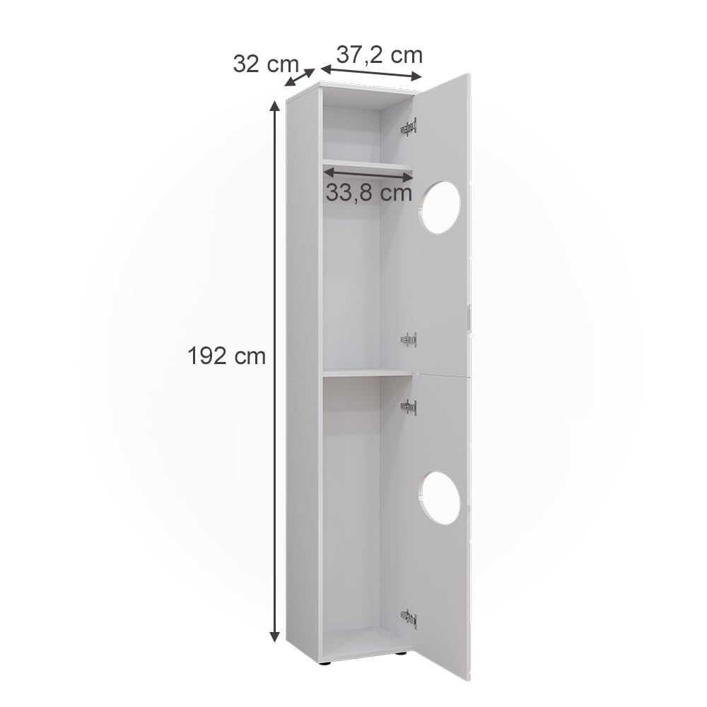 Vicco Wäscheschrank Irma, Weiß, 37.2 x 192 cm