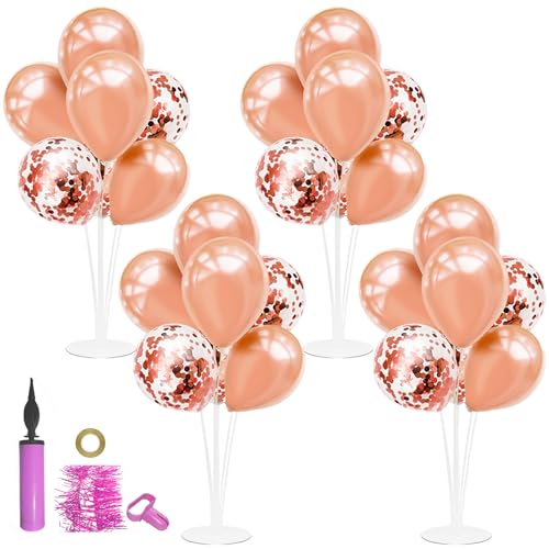 Image of ZJDHPTY 4Set Rose Gold Balloon Stand Table Centerpieces Party Decor | Birthday Graduation Baby Shower Bridal Shower Bachelorette Anniversary Wedding Retirement Decoration New Years Party Supplies