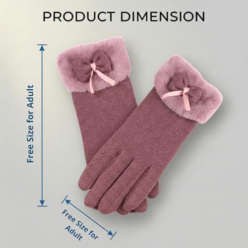 Image of Kraptick Women's Winter Woolen Gloves - Premium Thermal Fleece Lined Touchscreen Hand Warmer Gloves for Cold Weather, Cycling & Driving Soft Fur Cable Knit Elastic Mittens (Free Size, Purple Bow)-6