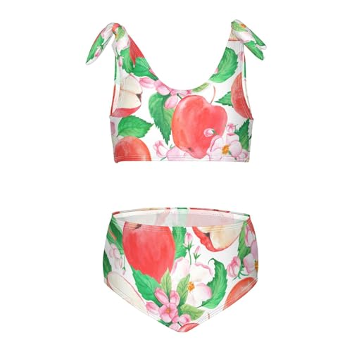 Girls Watercolor Apples and Floral Pattern Swimsuit Two Pieces Bikini Set Bathing Suits Swimwear Crop Top Swimsuit Set