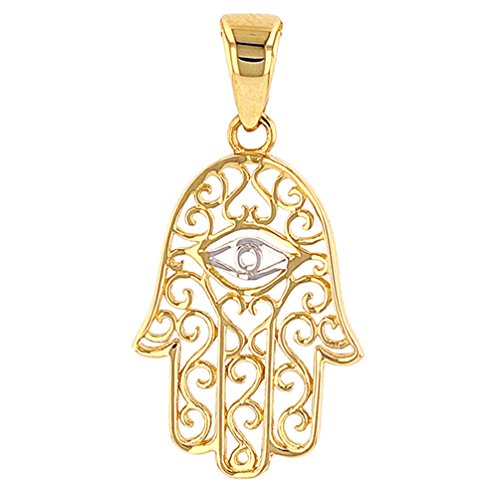 Jewelry America Solid 14K Gold Filigree Hamsa Hand of Fatima with Evil Eye Pendant Necklace, 22" - Image 3